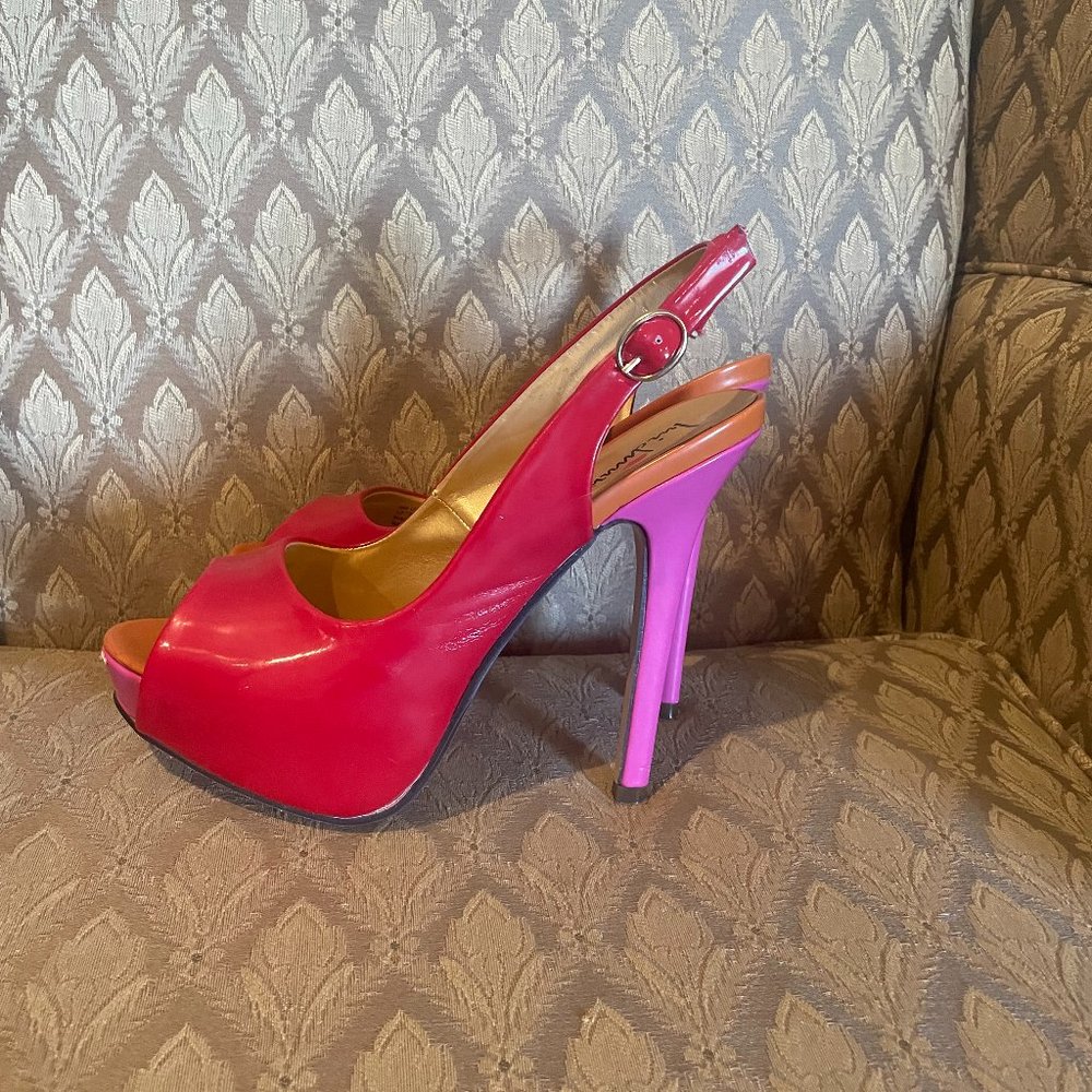 Luichiny Multi Colored (Red/Pink/Orange) Peep Toe Pumps - Size 8